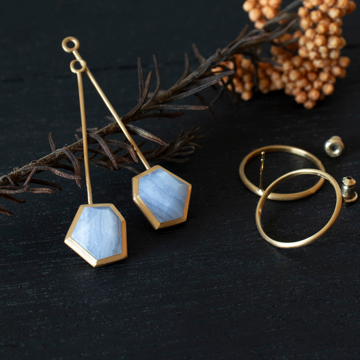 Blue lace agate Pierce _ Polygon #01