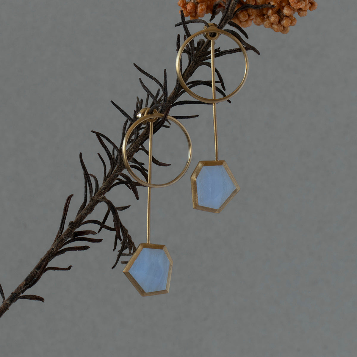 Blue lace agate Pierce _ Polygon #02