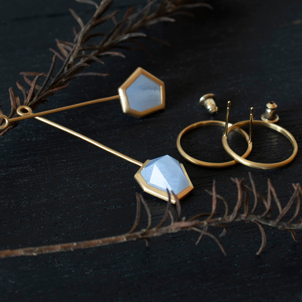 Blue lace agate Pierce _ Polygon #03