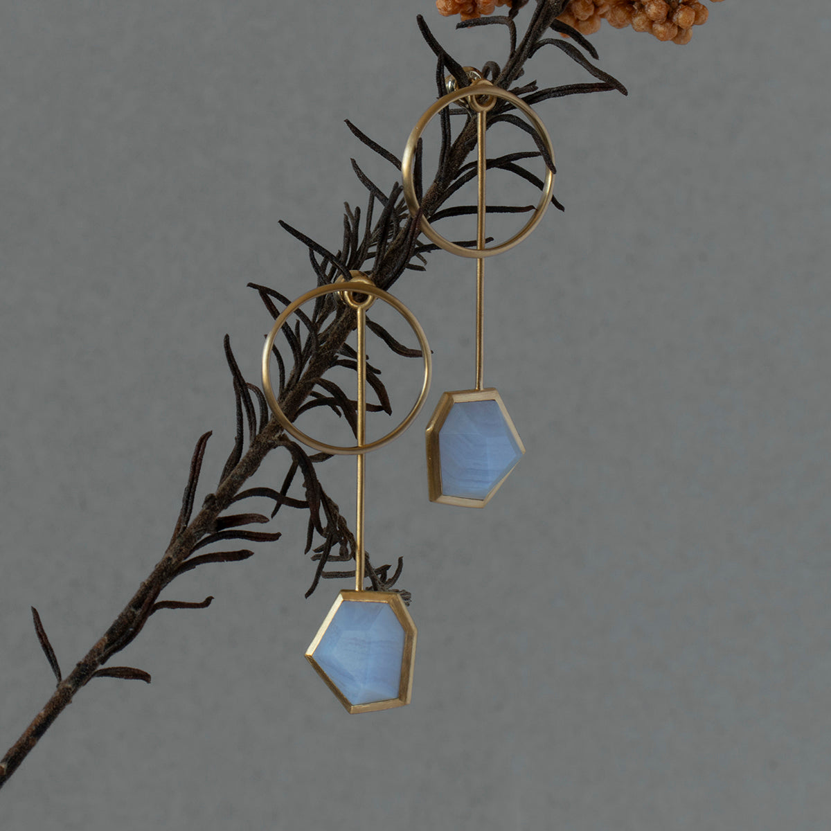 Blue lace agate Pierce _ Polygon #04