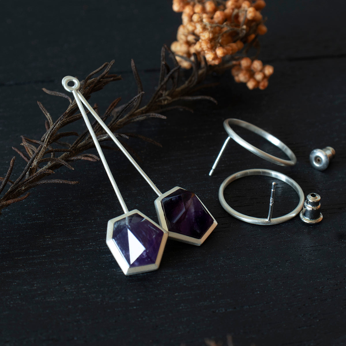 Amethyst Pierce /Silver matte _ Polygon #01