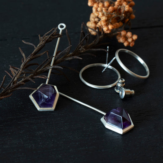 Amethyst Pierce /Silver matte _ Polygon #02