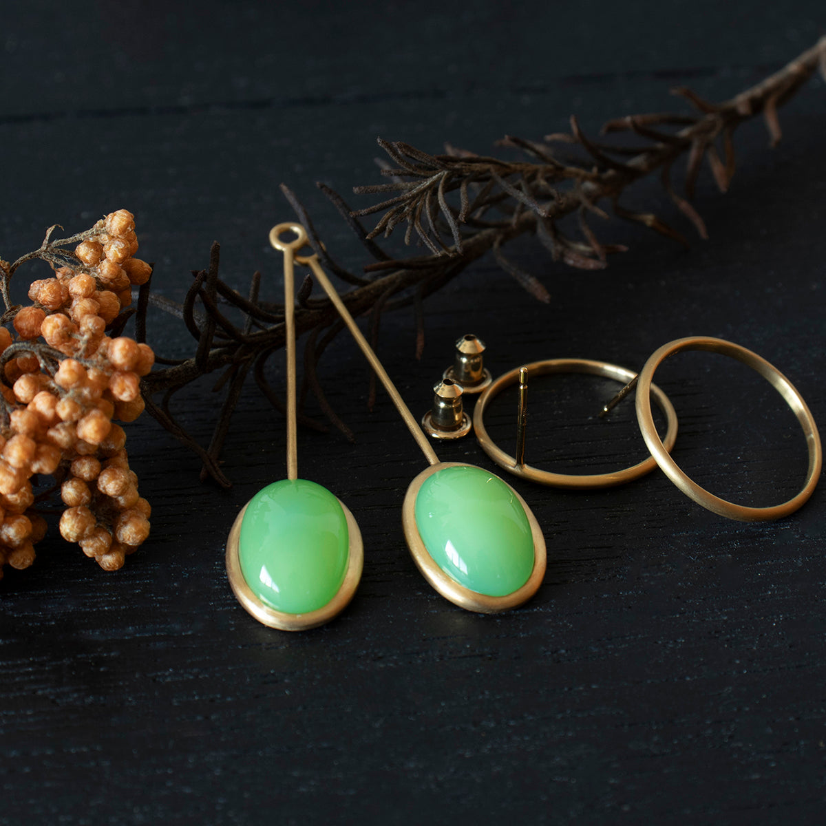 Green agate Pierce _ Dome #02