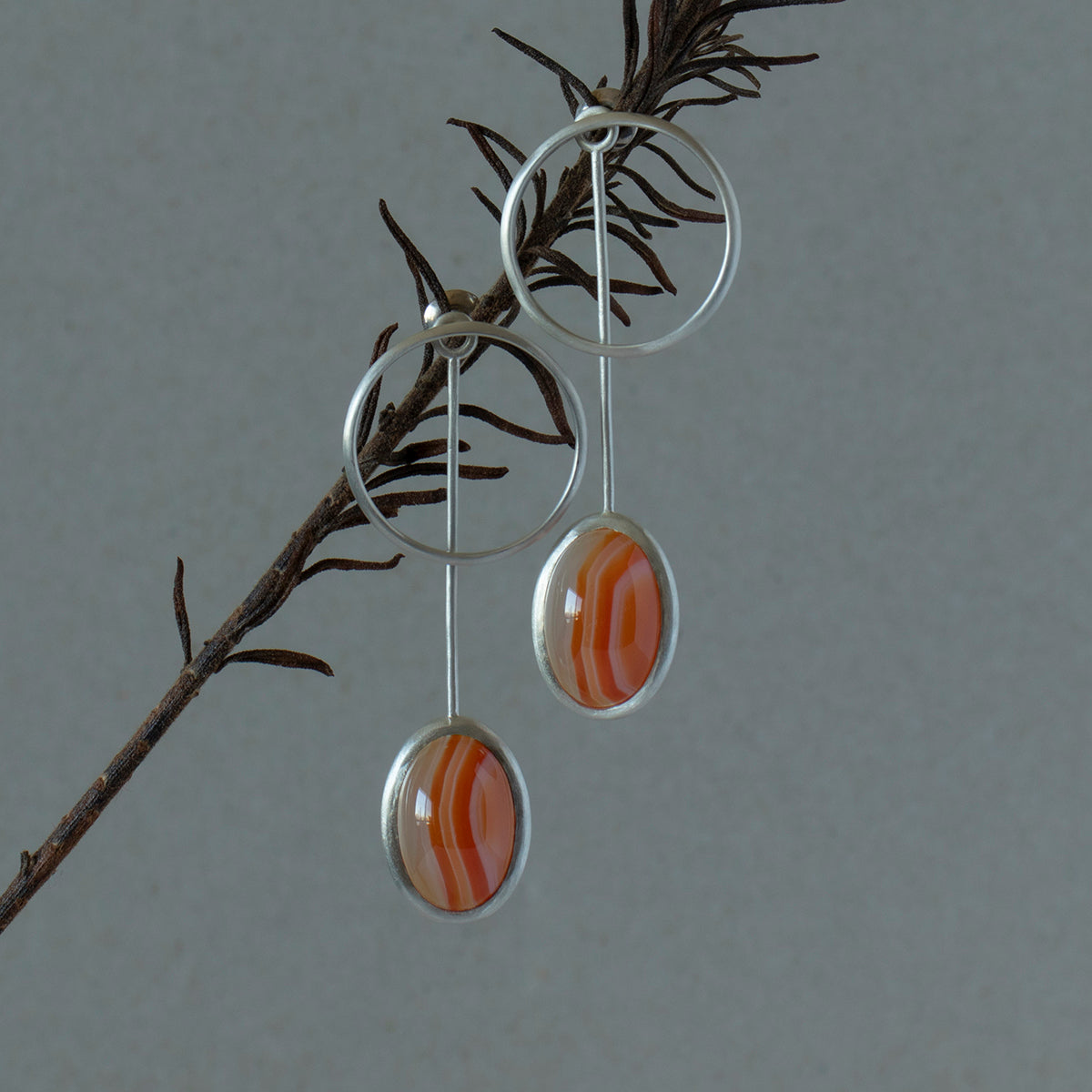 Striped agate Pierce /Silver matte _ Dome #02