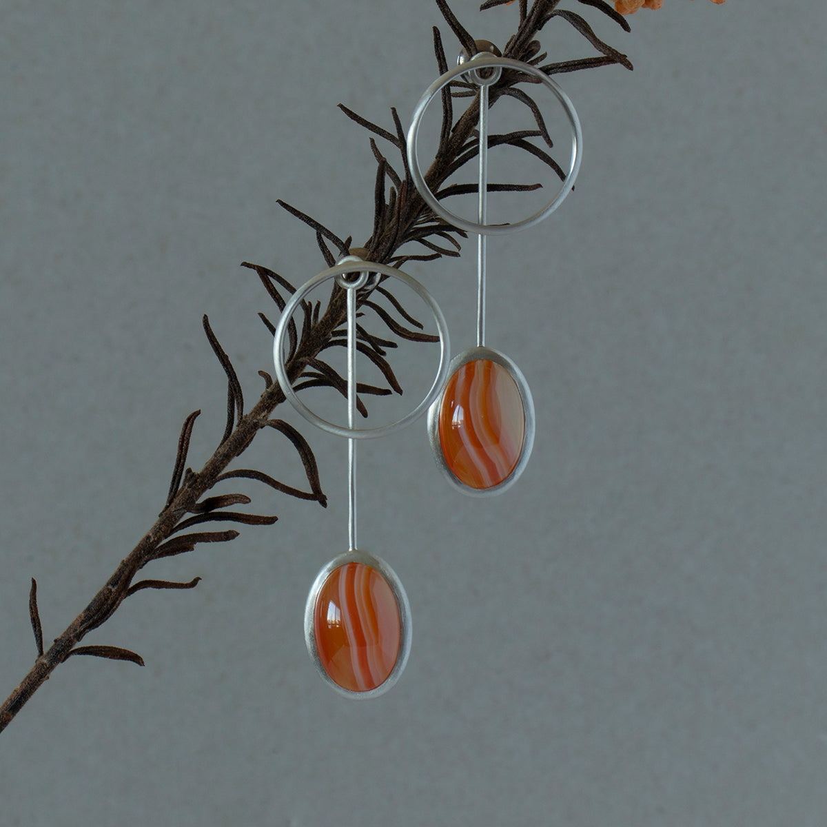 Striped agate Pierce /Silver matte _ Dome #03