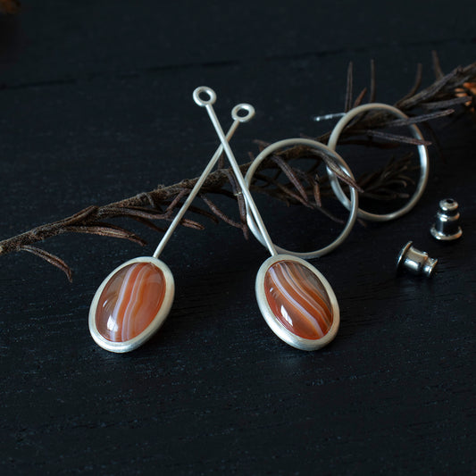 Striped agate Pierce /Silver matte _ Dome #03