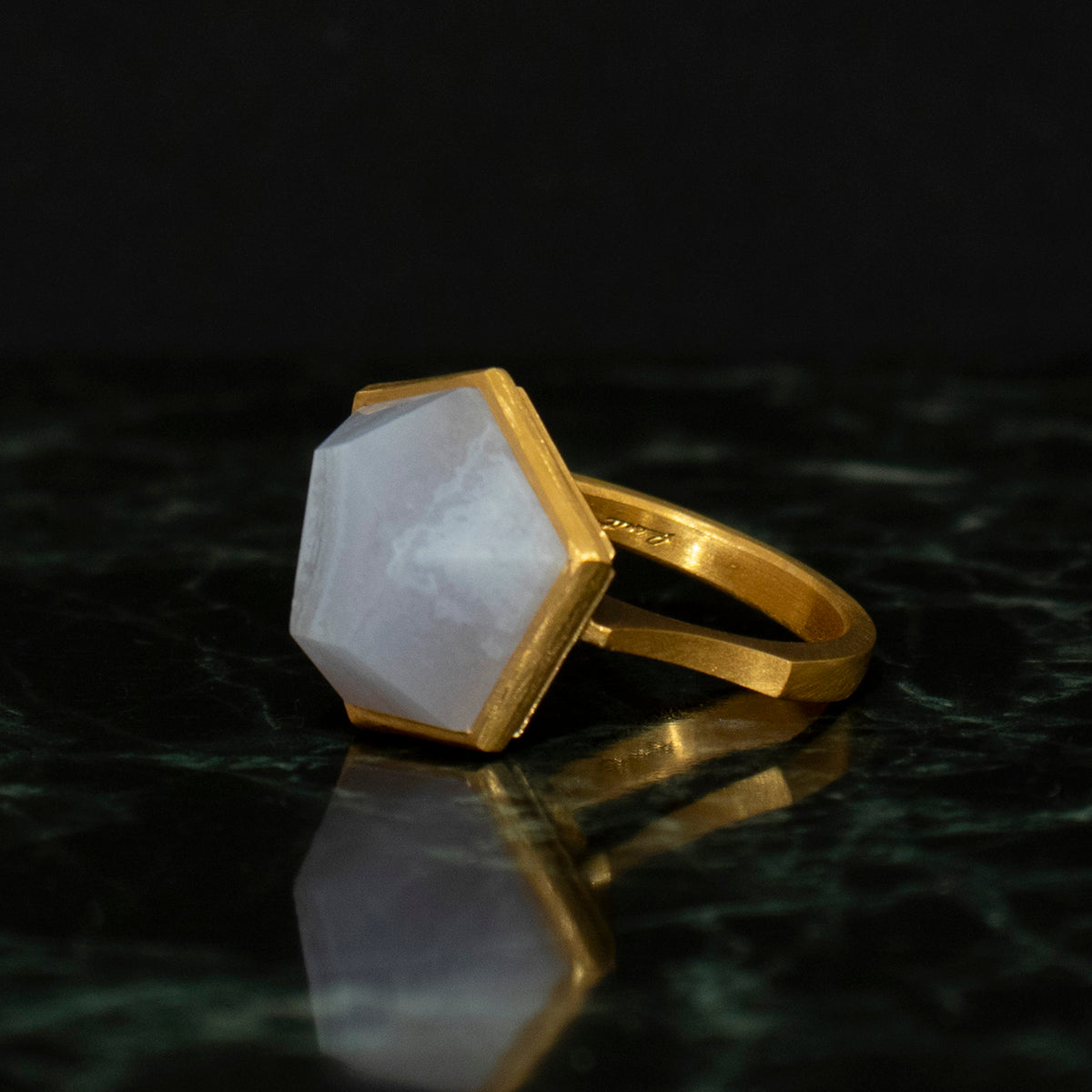 Blue lace agate Ring _ Polygon #01