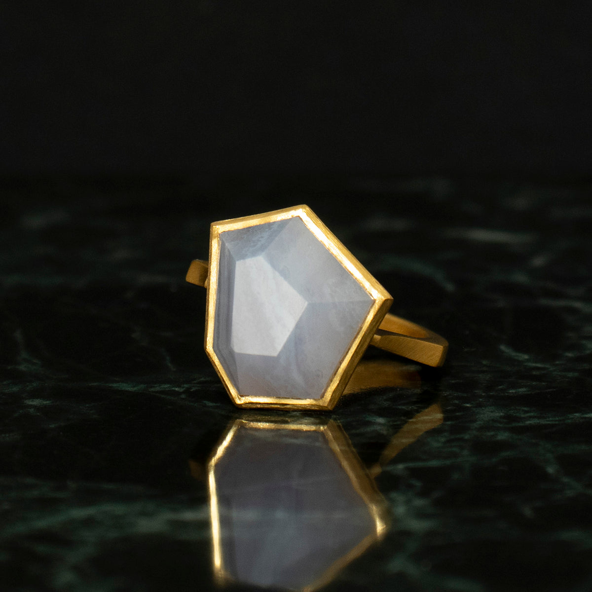 Blue lace agate Ring _ Polygon #02