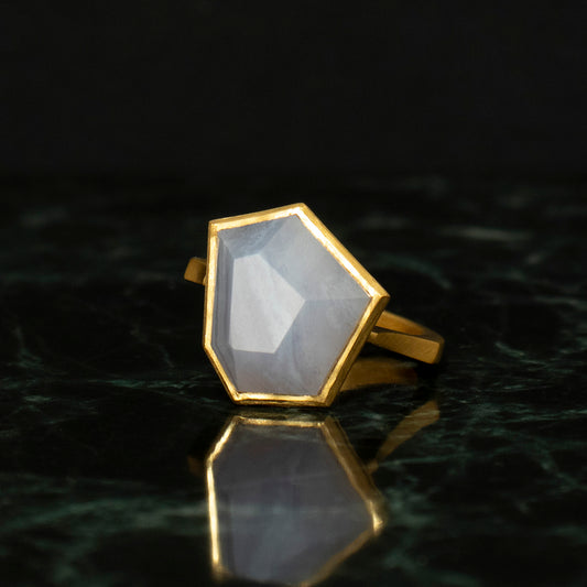 Blue lace agate Ring _ Polygon #02