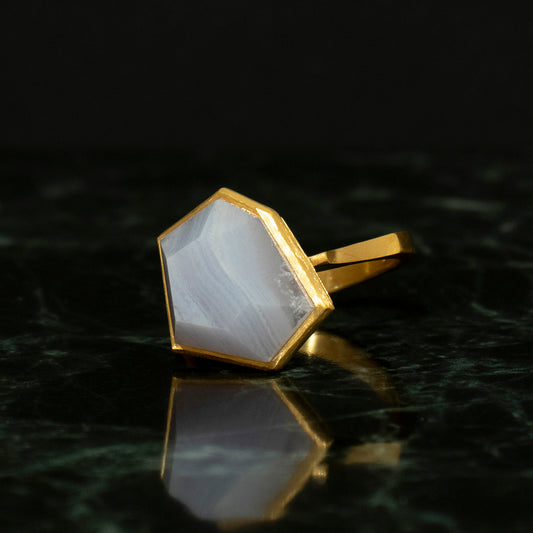 Blue lace agate Ring _ Polygon #03