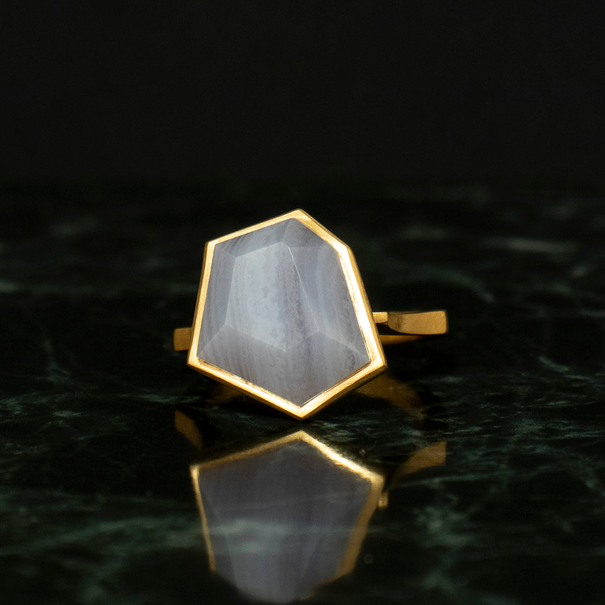 Blue lace agate Ring _ Polygon #04