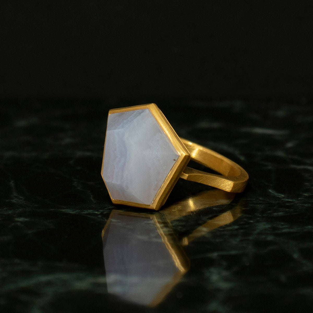 Blue lace agate Ring _ Polygon #05