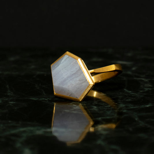 Blue lace agate Ring _ Polygon #06