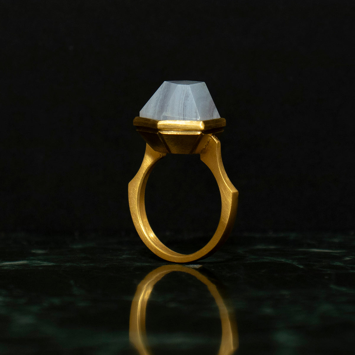 Blue lace agate Ring _ Polygon #05