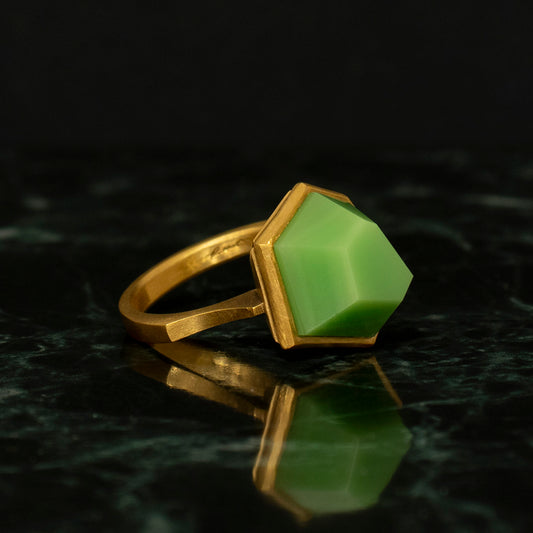 Green agate Ring _ Polygon #01