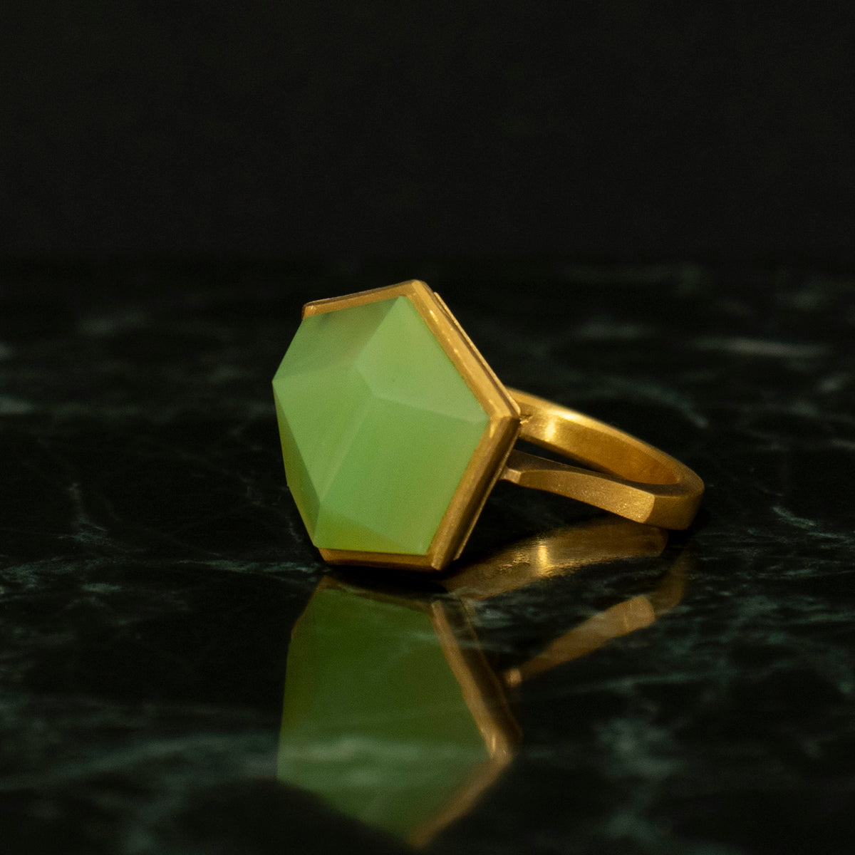Green agate Ring _ Polygon #02