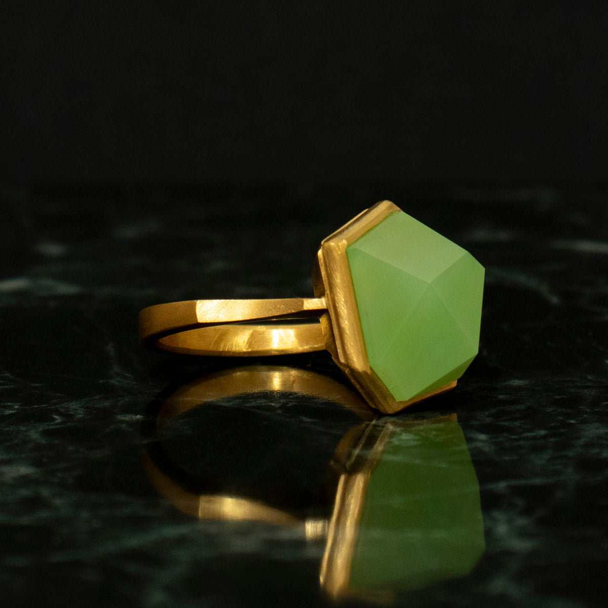 Green agate Ring _ Polygon #02