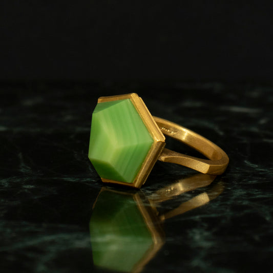 Green agate Ring _ Polygon #03