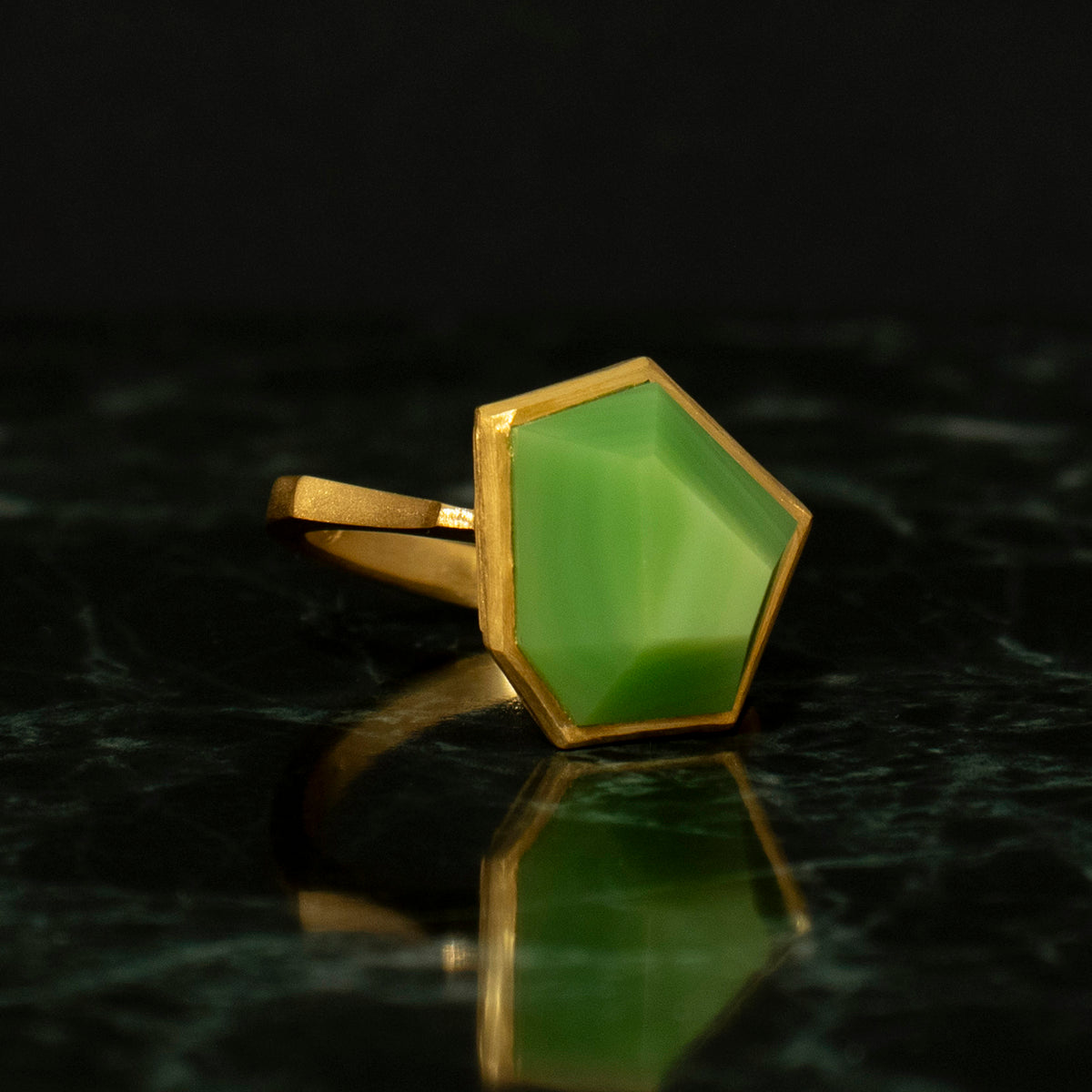 Green agate Ring _ Polygon #03