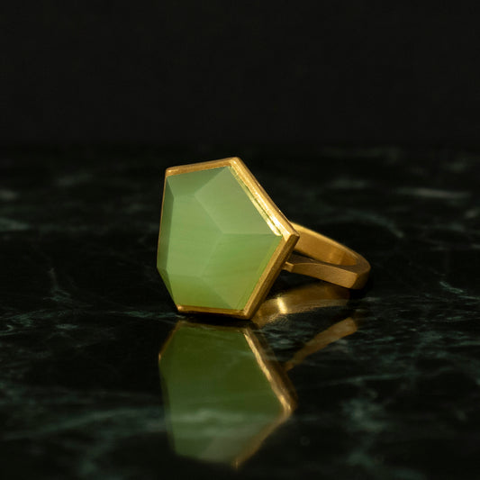 Green agate Ring _ Polygon #05