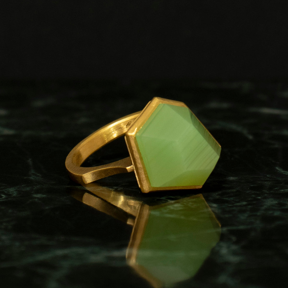 Green agate Ring _ Polygon #05
