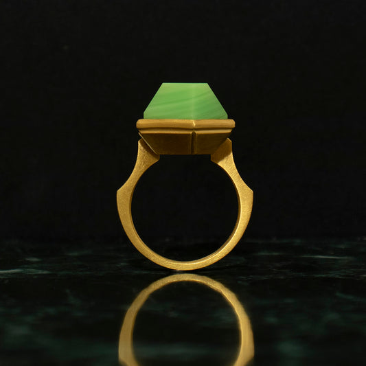 Green agate Ring _ Polygon #04