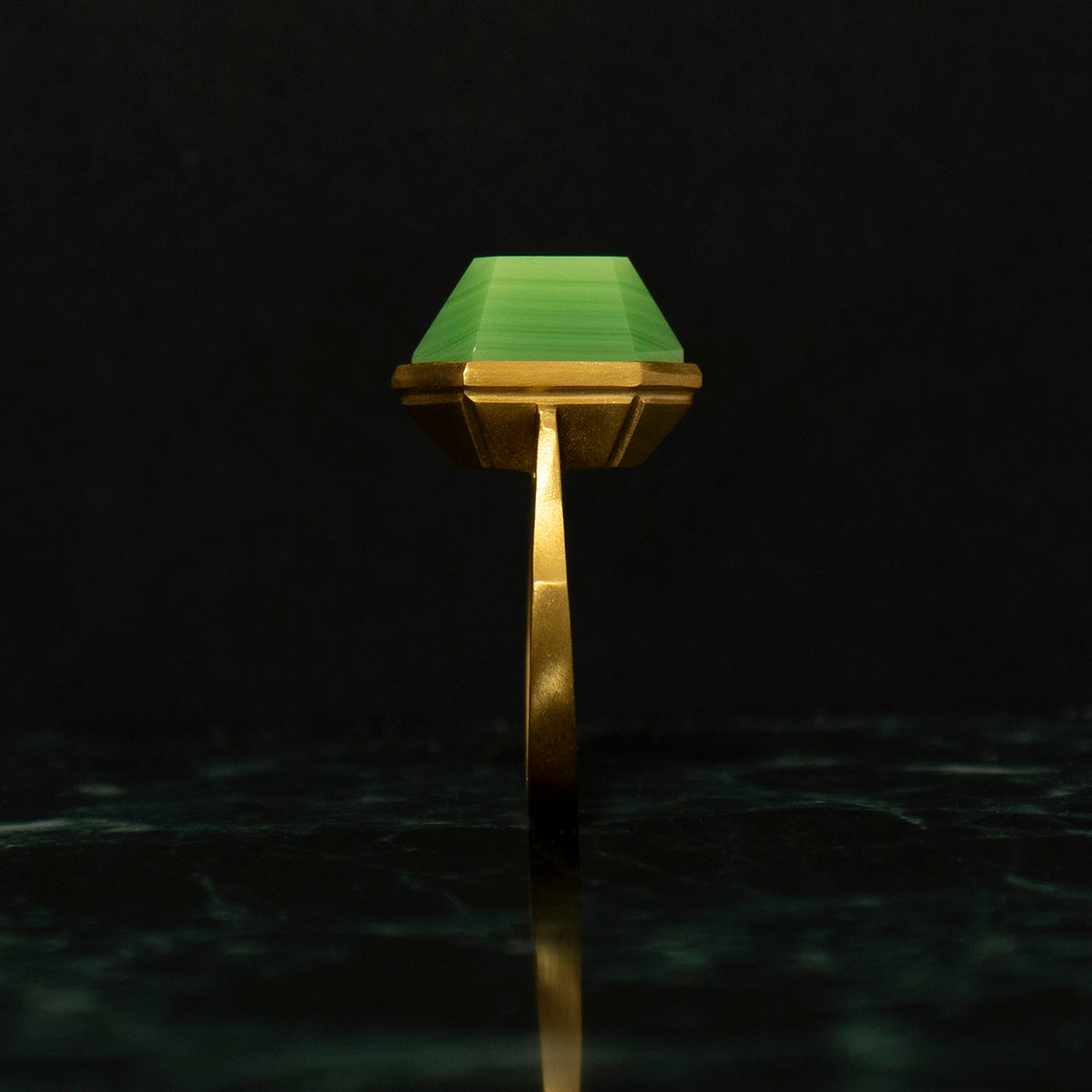 Green agate Ring _ Polygon #04