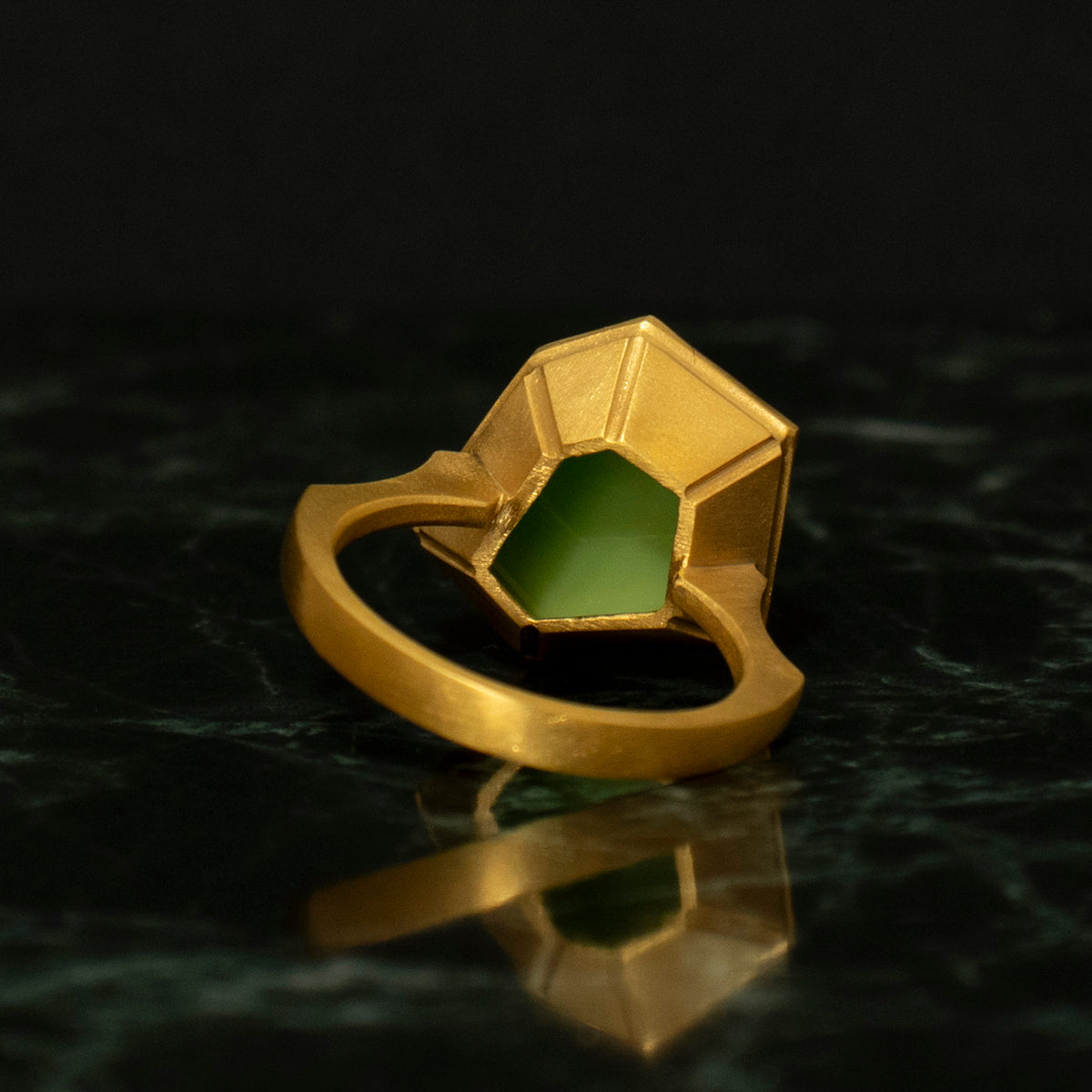 Green agate Ring _ Polygon #04
