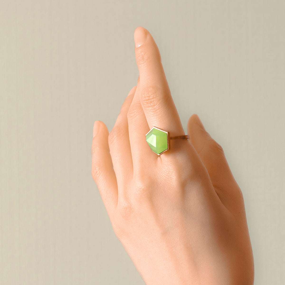 Green agate Ring _ Polygon #05