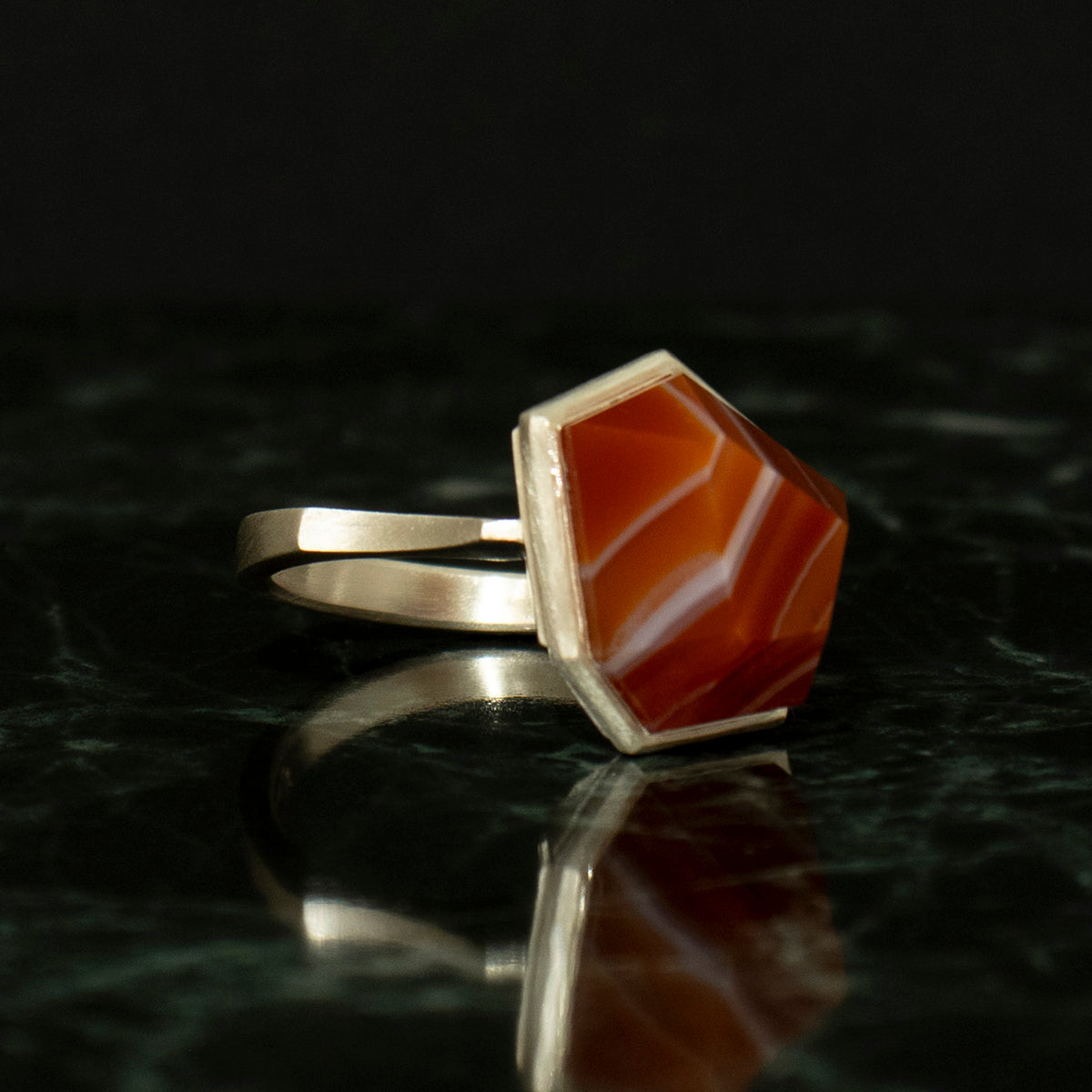 Striped agate Ring / Silver matte _ Polygon #05