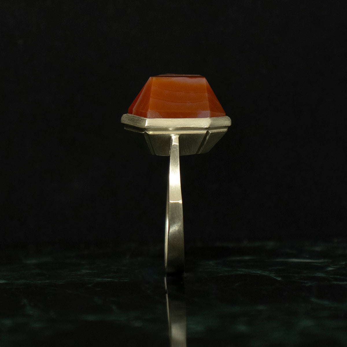 Striped agate Ring / Silver matte _ Polygon #03