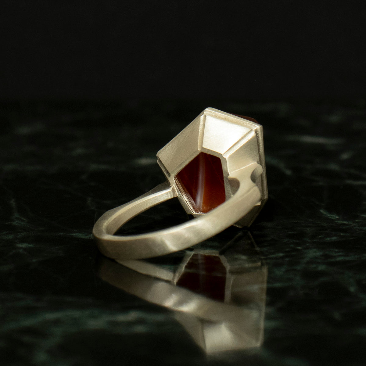 Striped agate Ring / Silver matte _ Polygon #04