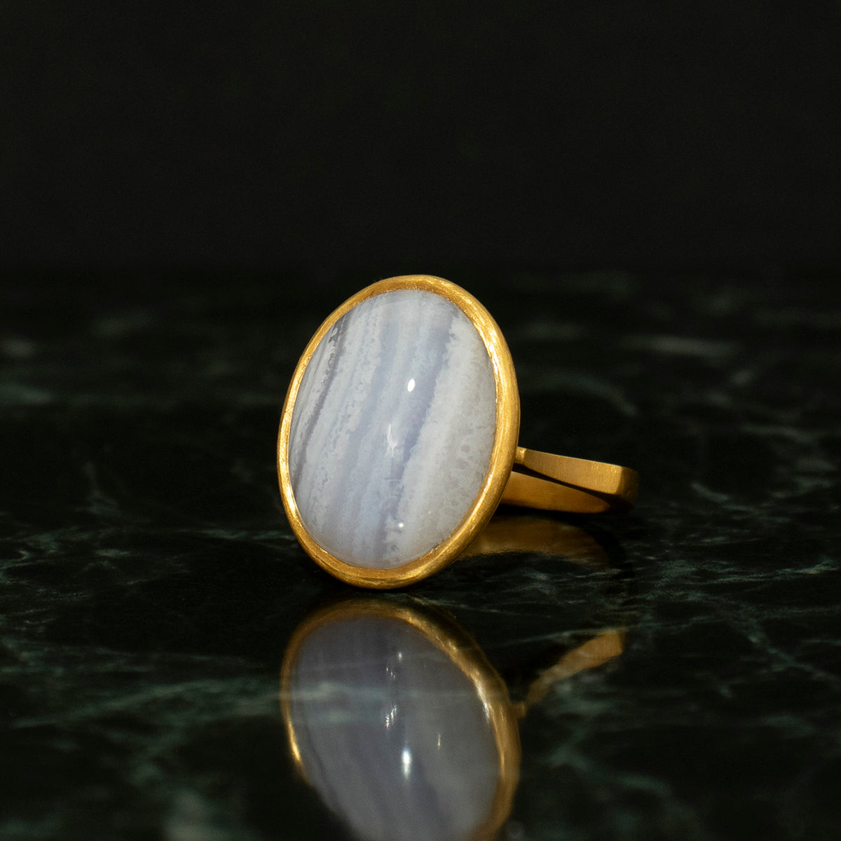 Blue lace agate Ring _ Dome #01