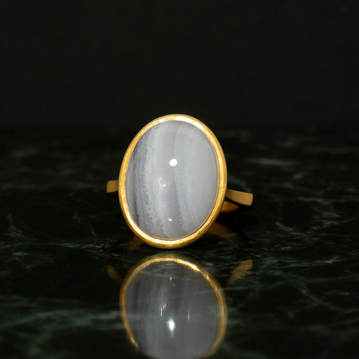Blue lace agate Ring _ Dome #02