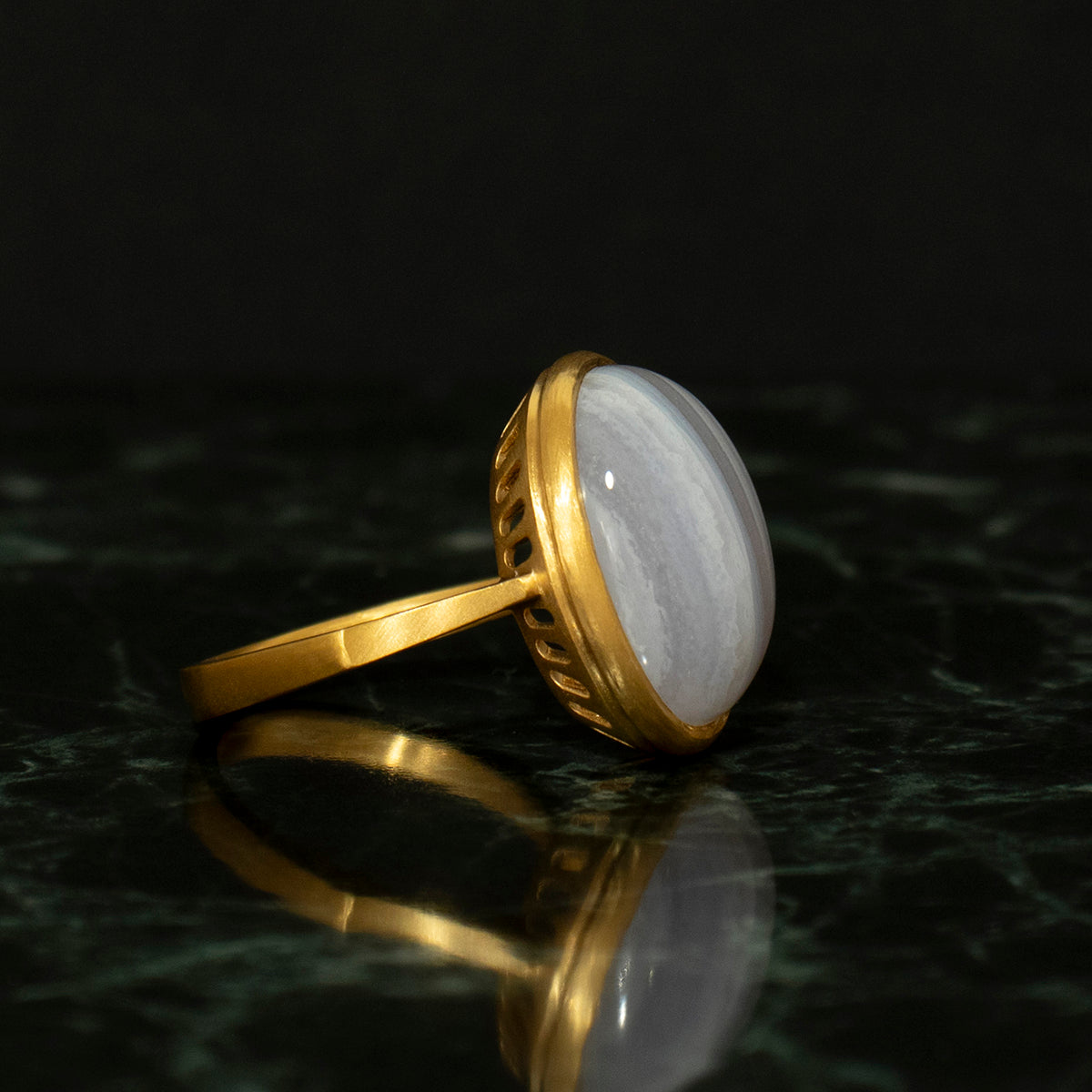 Blue lace agate Ring _ Dome #02