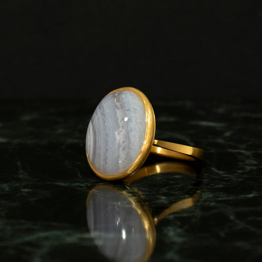 Blue lace agate Ring _ Dome #03