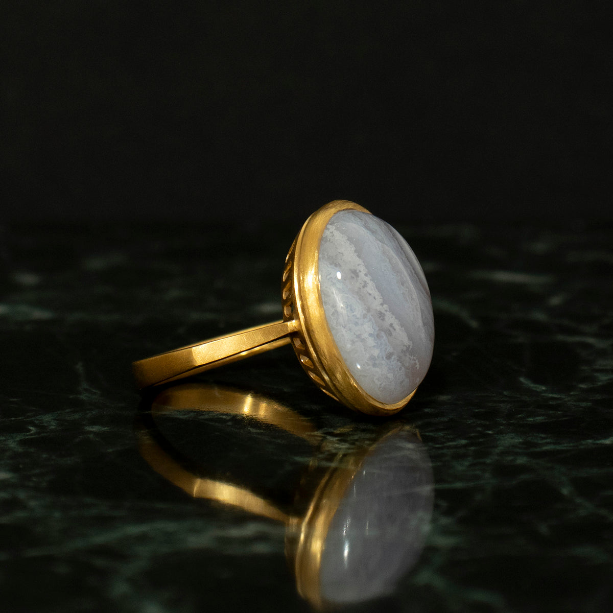 Blue lace agate Ring _ Dome #03