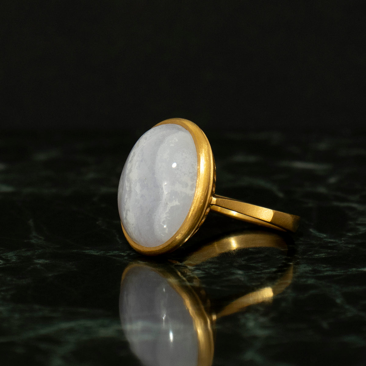 Blue lace agate Ring _ Dome #04