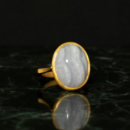 Blue lace agate Ring _ Dome #04