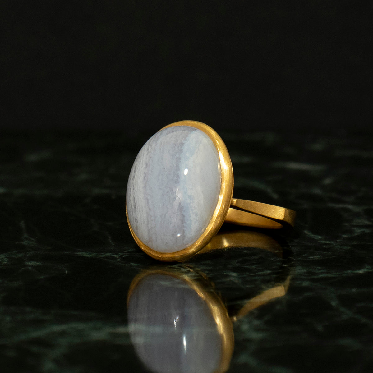 Blue lace agate Ring _ Dome #05