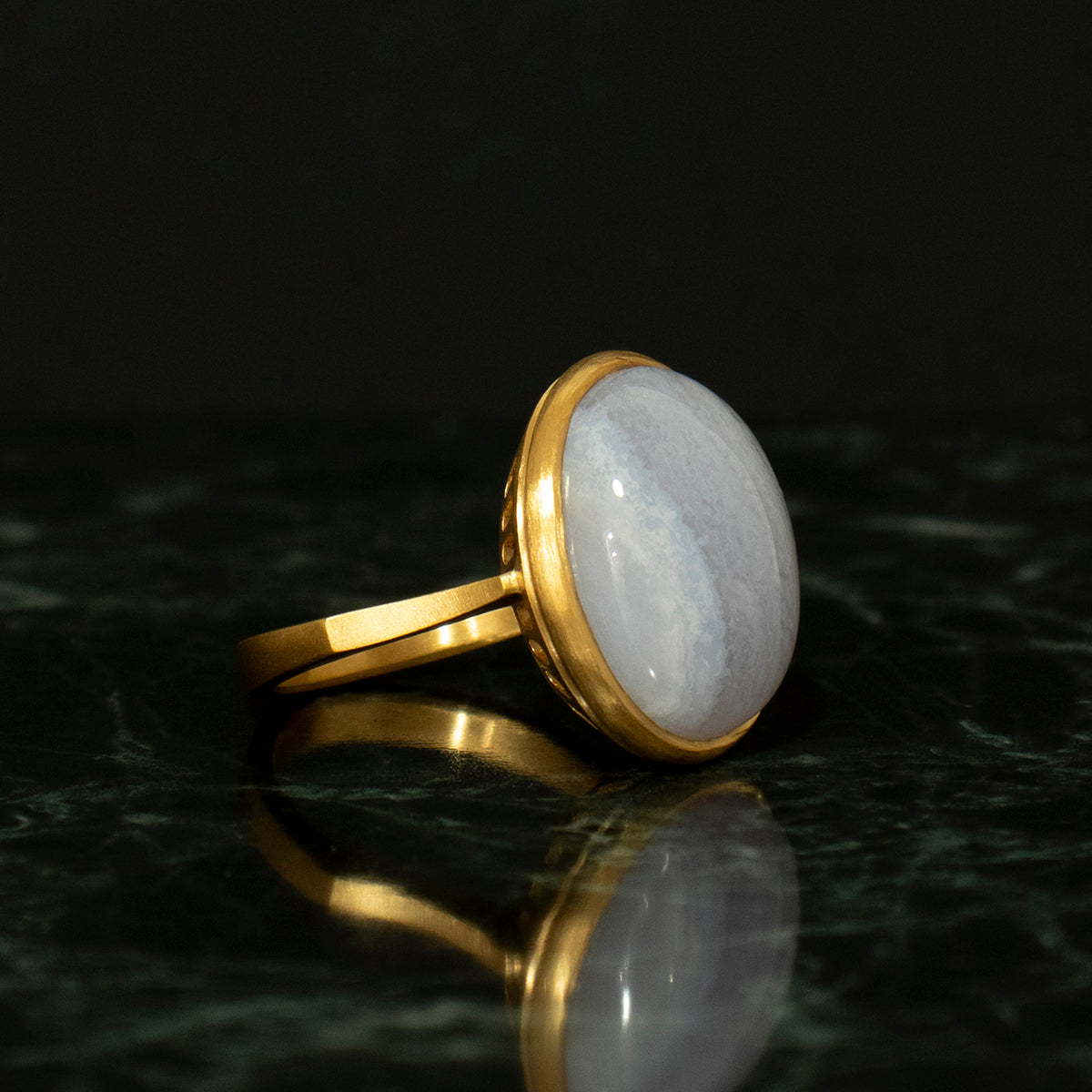 Blue lace agate Ring _ Dome #05