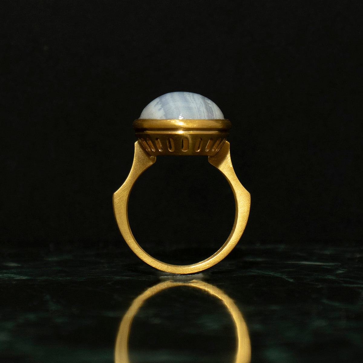 Blue lace agate Ring _ Dome #02