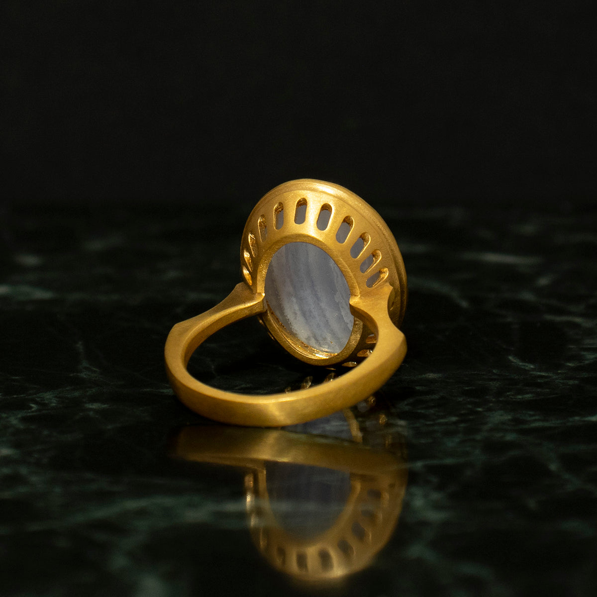 Blue lace agate Ring _ Dome #05