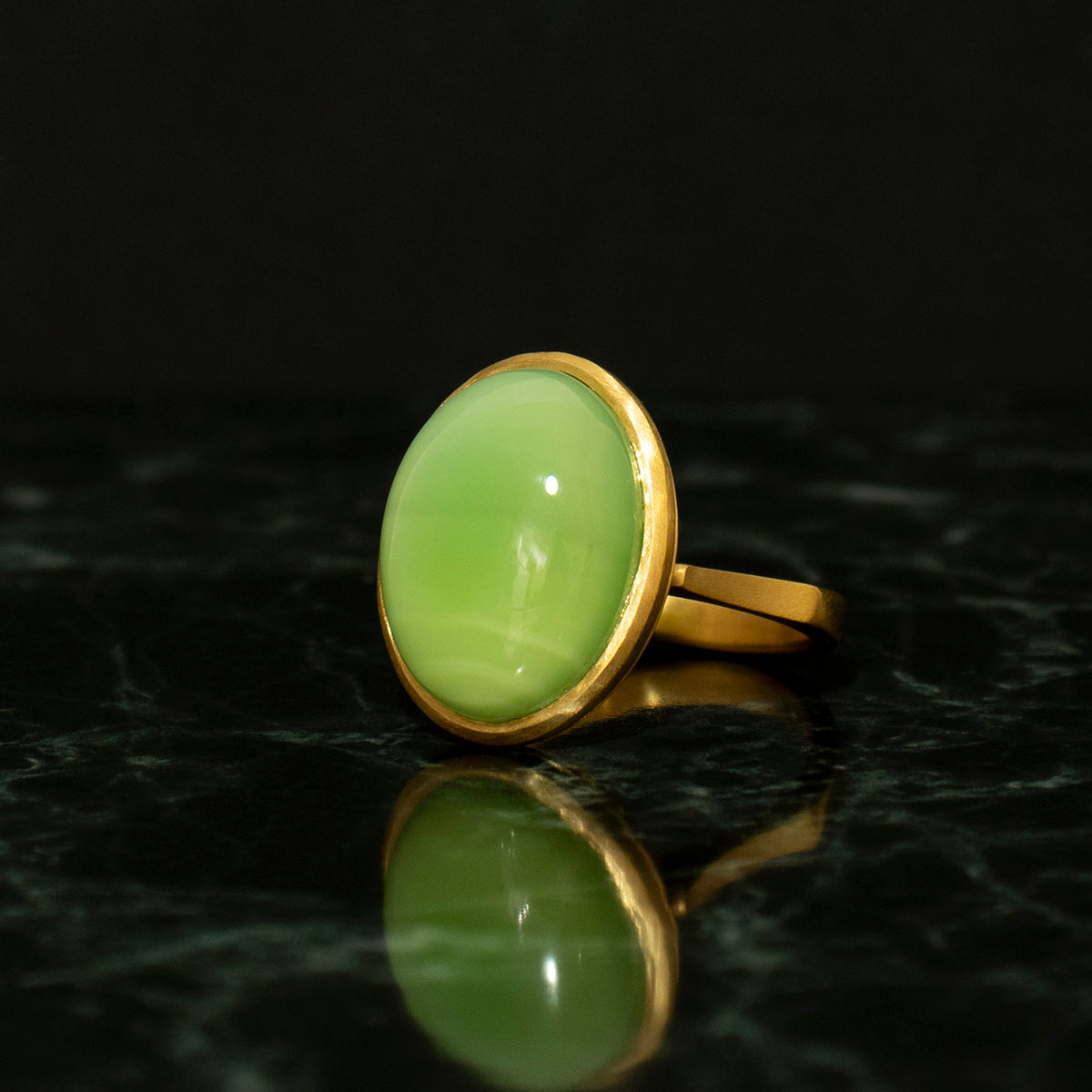 Green agate Ring _ Dome #02