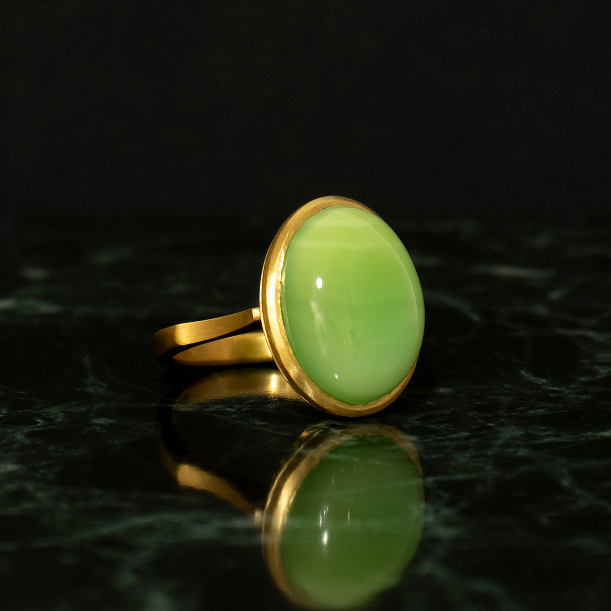 Green agate Ring _ Dome #02