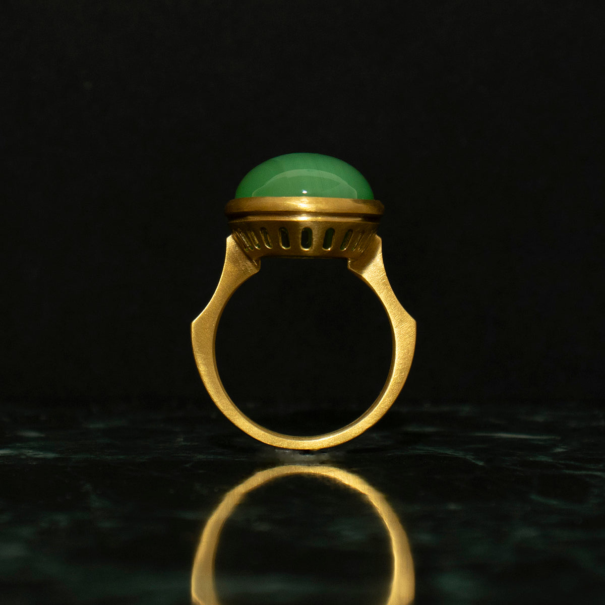 Green agate Ring _ Dome #01