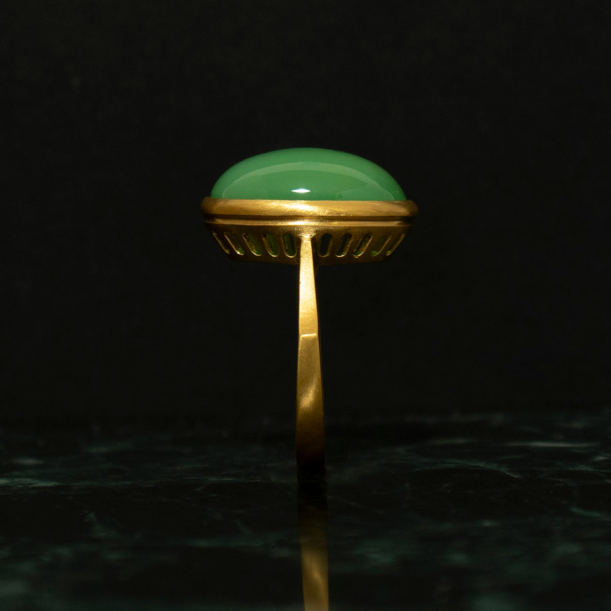 Green agate Ring _ Dome #01