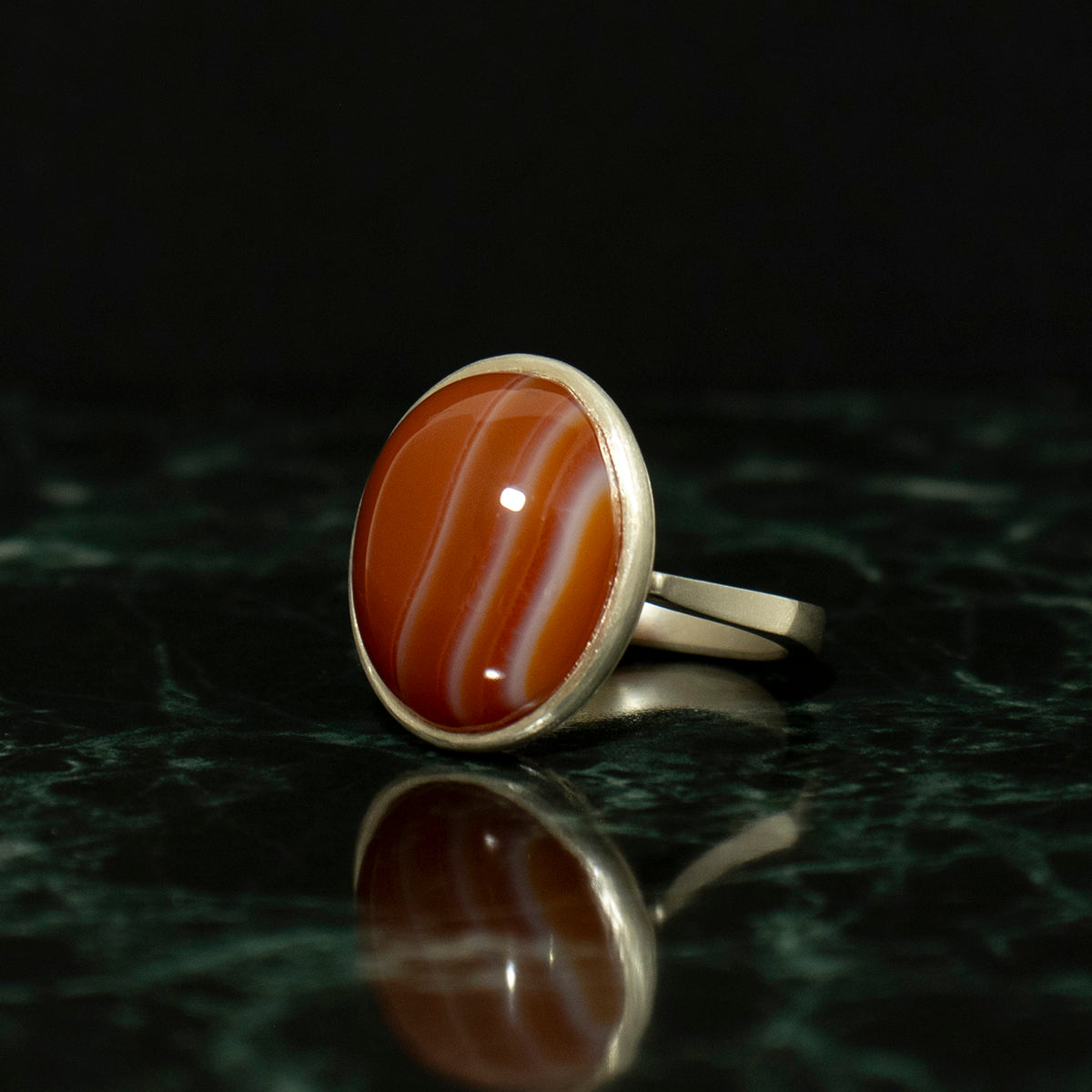 Striped agate Ring / Silver matte _ Dome #01