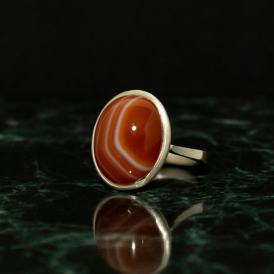 Striped agate Ring / Silver matte _ Dome #02