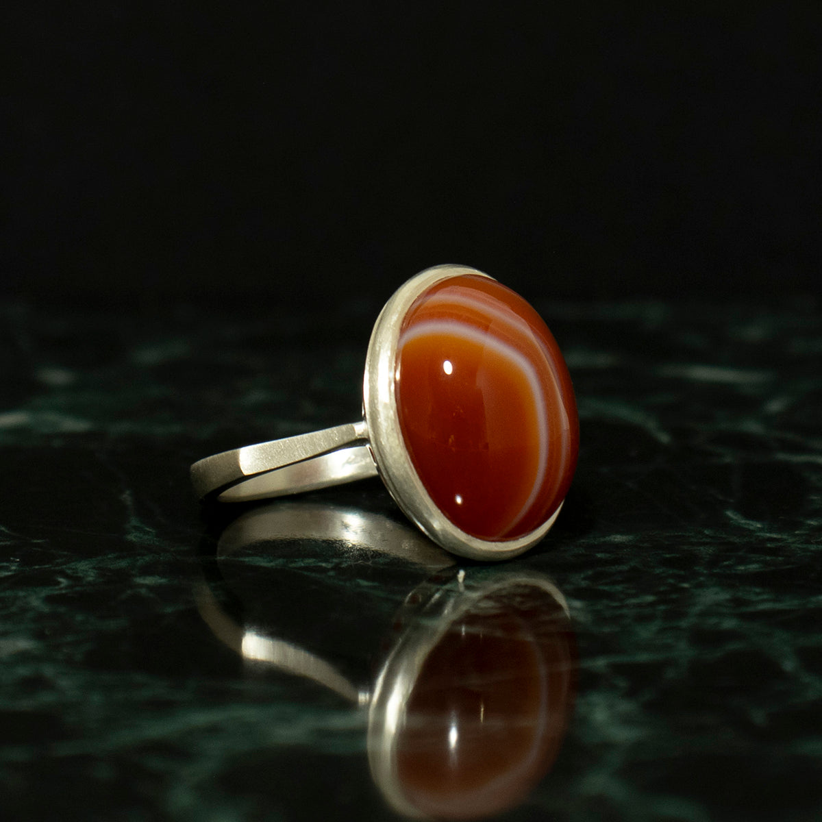 Striped agate Ring / Silver matte _ Dome #02